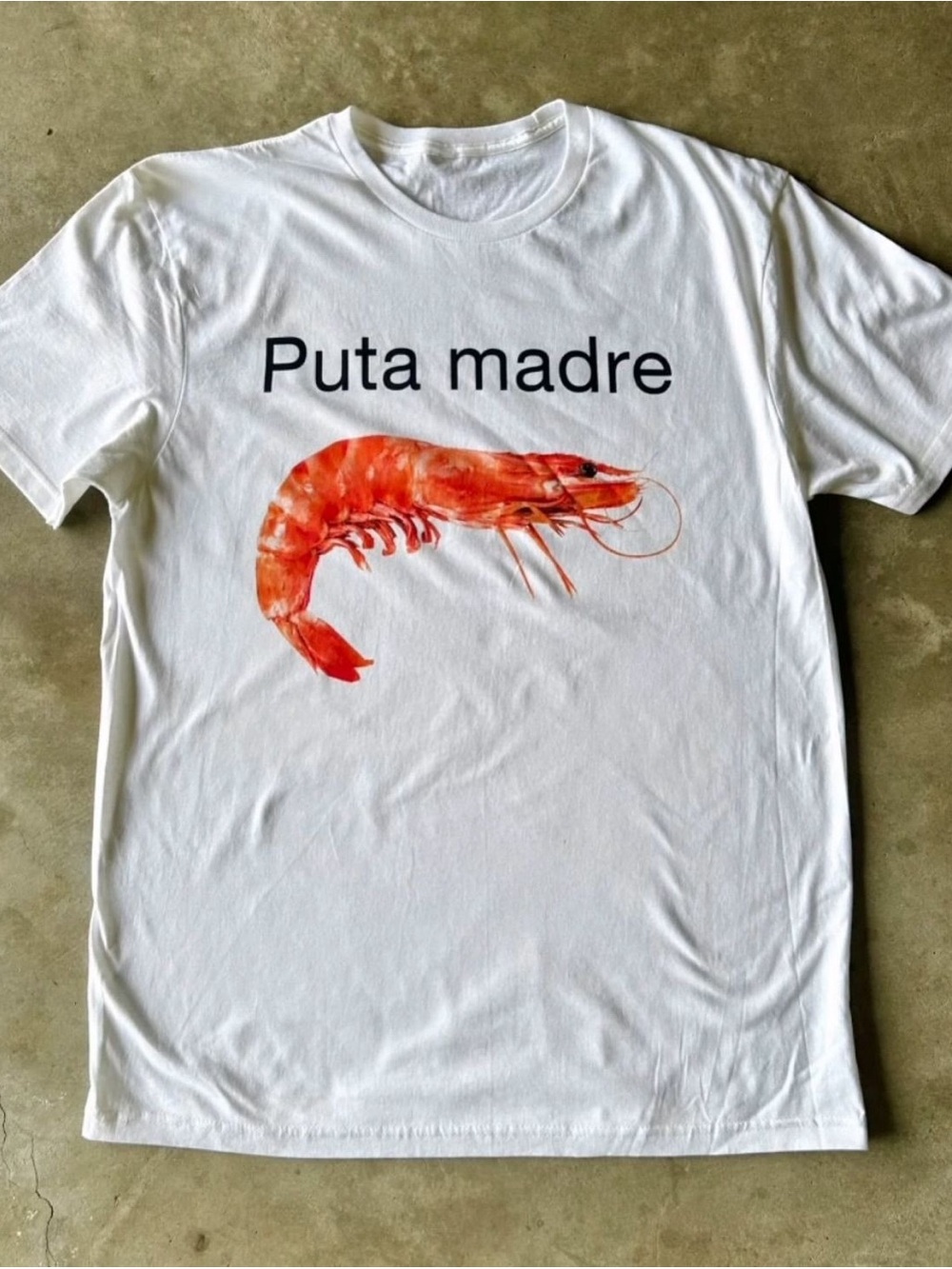 White puta madre Orange Shrimp Graphic t-shirt